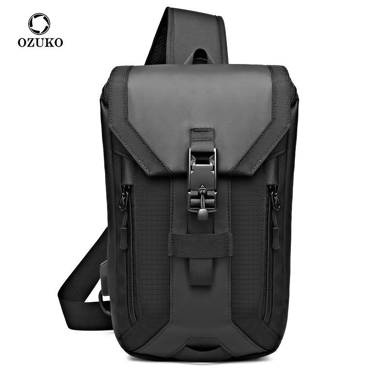 Ozuko new men's cross-body bag casual usb men's chest bag trendy brand waterproof chest bag men's cross-body chest bag