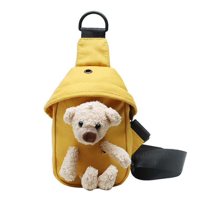 Girls Bags 2020 New Bear Bag Canvas Chest Bag Internet Celebrity Cute Student Crossbody Bag Personalized Waist Bag Trendy