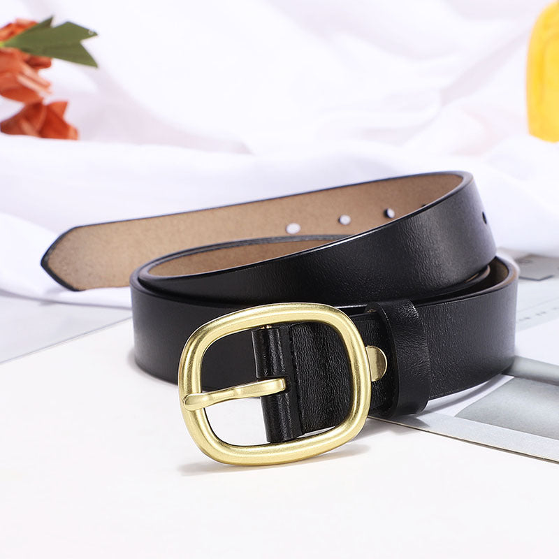 Belt women's leather pin buckle retro leather belt ladies fashion Korean version of ins style trend casual all-match belt