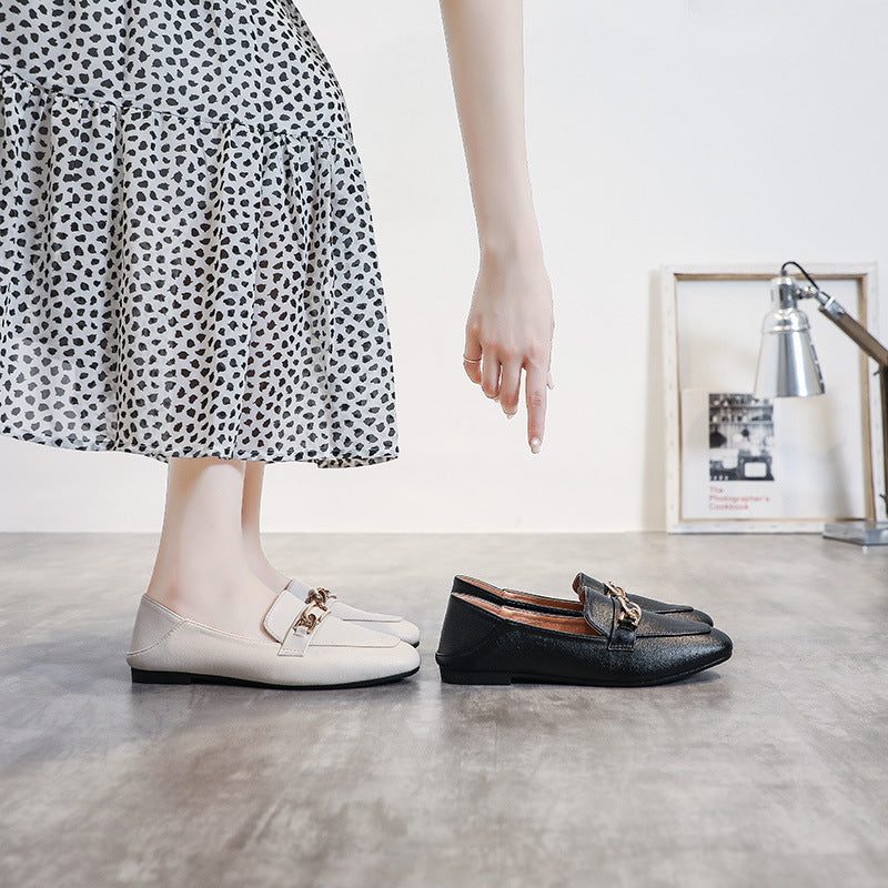 British style small leather shoes women's 2023 new spring and summer women's shoes slip-on peas shoes all-match flat shoes