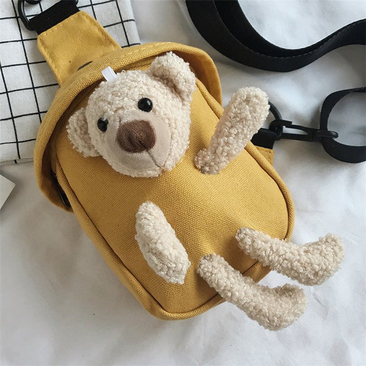 Girls Bags 2020 New Bear Bag Canvas Chest Bag Internet Celebrity Cute Student Crossbody Bag Personalized Waist Bag Trendy