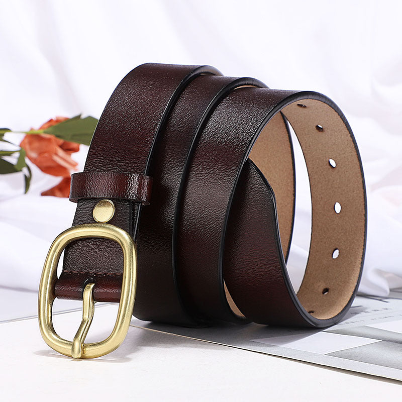 Belt women's leather pin buckle retro leather belt ladies fashion Korean version of ins style trend casual all-match belt