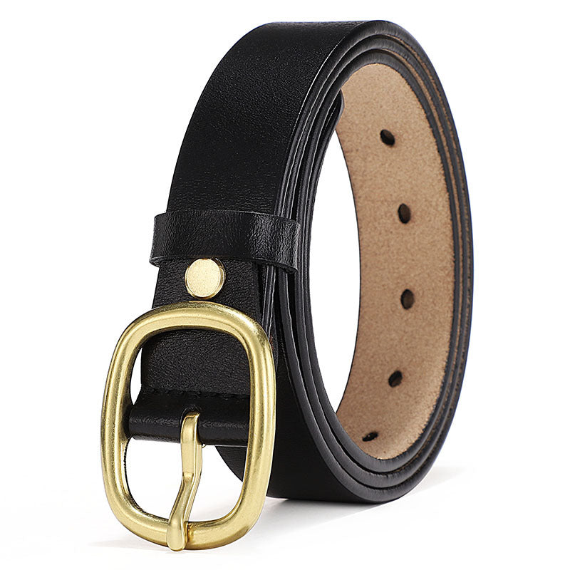 Belt women's leather pin buckle retro leather belt ladies fashion Korean version of ins style trend casual all-match belt