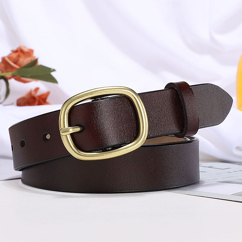 Belt women's leather pin buckle retro leather belt ladies fashion Korean version of ins style trend casual all-match belt