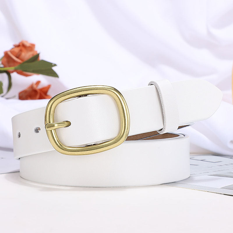 Belt women's leather pin buckle retro leather belt ladies fashion Korean version of ins style trend casual all-match belt