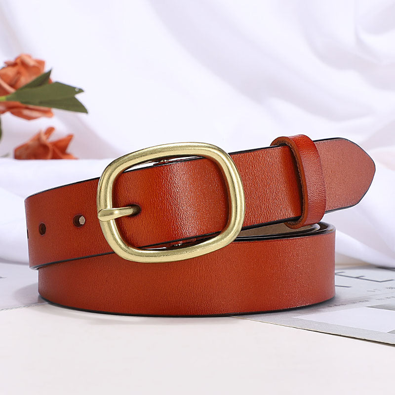 Belt women's leather pin buckle retro leather belt ladies fashion Korean version of ins style trend casual all-match belt