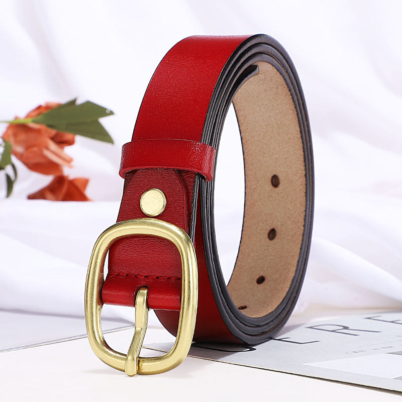Belt women's leather pin buckle retro leather belt ladies fashion Korean version of ins style trend casual all-match belt
