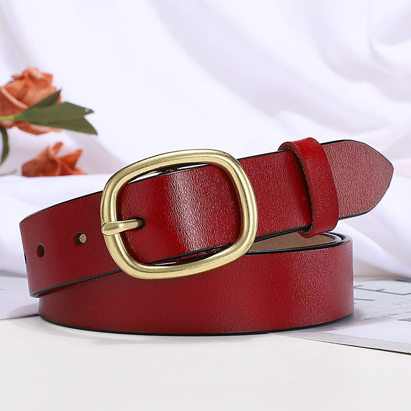 Belt women's leather pin buckle retro leather belt ladies fashion Korean version of ins style trend casual all-match belt