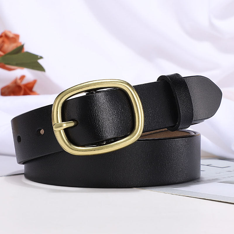 Belt women's leather pin buckle retro leather belt ladies fashion Korean version of ins style trend casual all-match belt