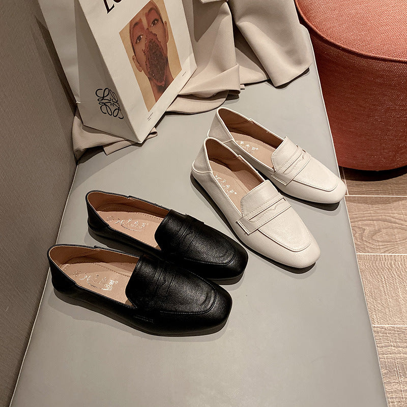 New women's 2024 new soft sole toad shoes fairy style evening shoes flat bottom British style square head slip-on loafers