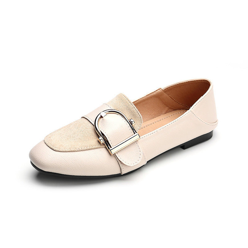 2023 new shallow mouth single shoes women's summer all-match flat bottom square head gentle fairy soft bottom slip on grandma shoes women