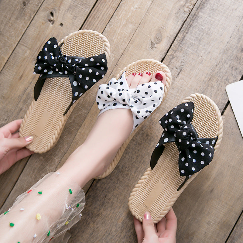 2023 new spring and summer sandals and slippers for women to wear fashion Korean version of bow net red ladies slippers non-slip and wear-resistant