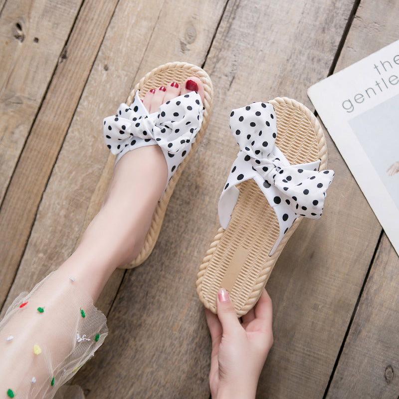 2023 new spring and summer sandals and slippers for women to wear fashion Korean version of bow net red ladies slippers non-slip and wear-resistant