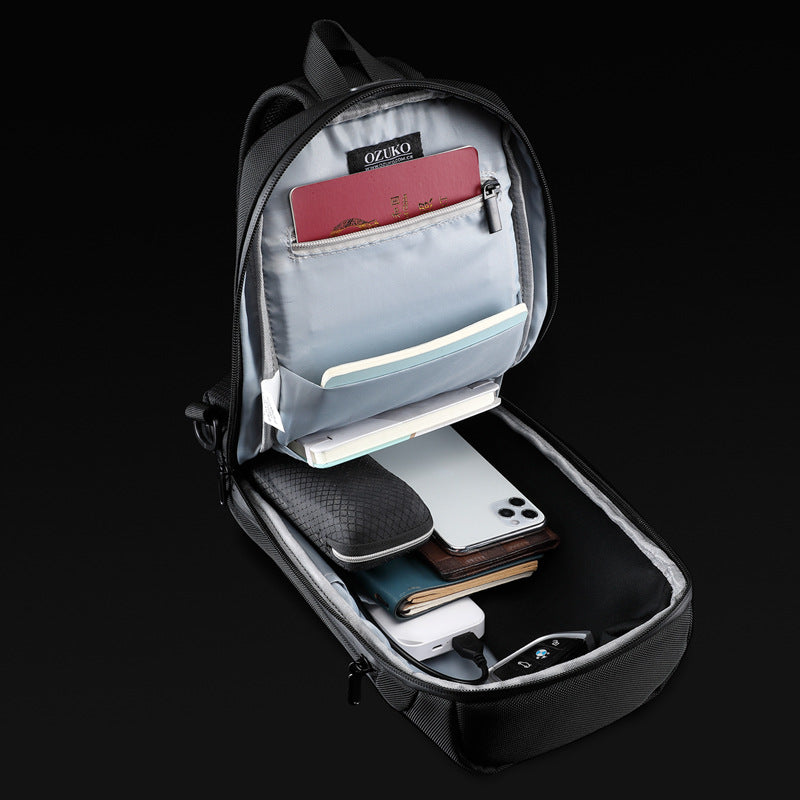 Ozuko functional chest bag men's sports waterproof crossbody bag men's outdoor multifunctional shoulder crossbody bag