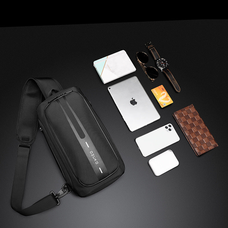 Ozuko functional chest bag men's sports waterproof crossbody bag men's outdoor multifunctional shoulder crossbody bag