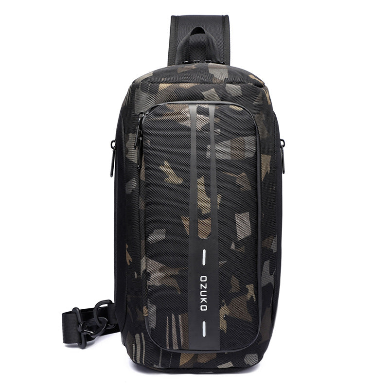 Ozuko functional chest bag men's sports waterproof crossbody bag men's outdoor multifunctional shoulder crossbody bag
