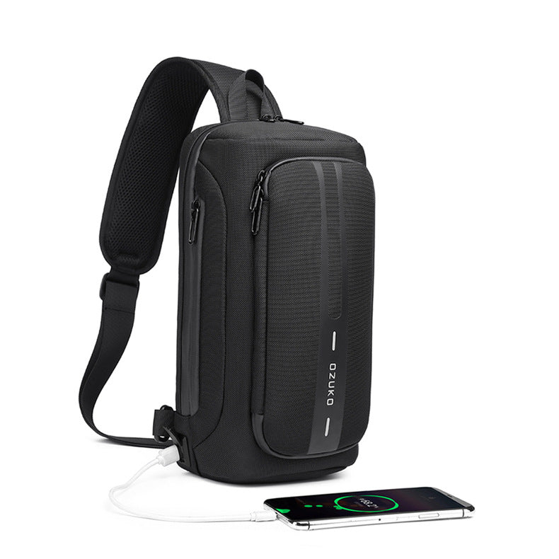 Ozuko functional chest bag men's sports waterproof crossbody bag men's outdoor multifunctional shoulder crossbody bag