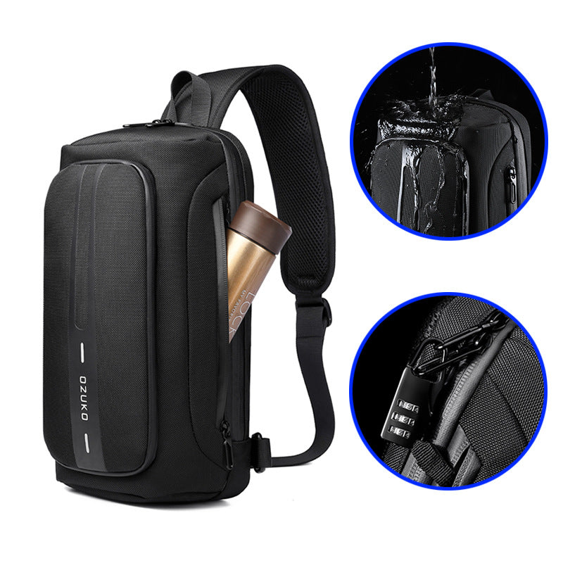 Ozuko functional chest bag men's sports waterproof crossbody bag men's outdoor multifunctional shoulder crossbody bag