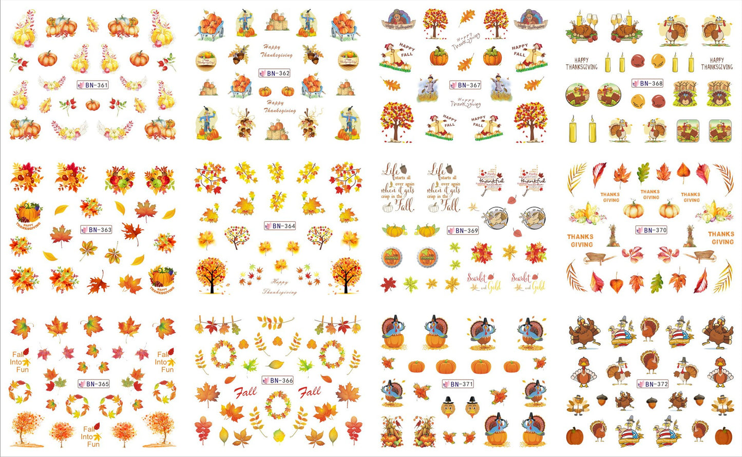 Nail art accessories sticker 12 in one large watermark sticker cartoon butterfly squirrel autumn maple leaf nail sticker