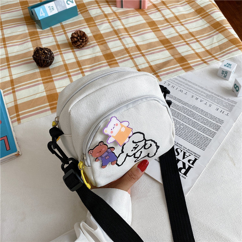 Japanese Harajuku chic cute cartoon canvas bag vintage girl crossbody bag Korean ins soft girl small bag