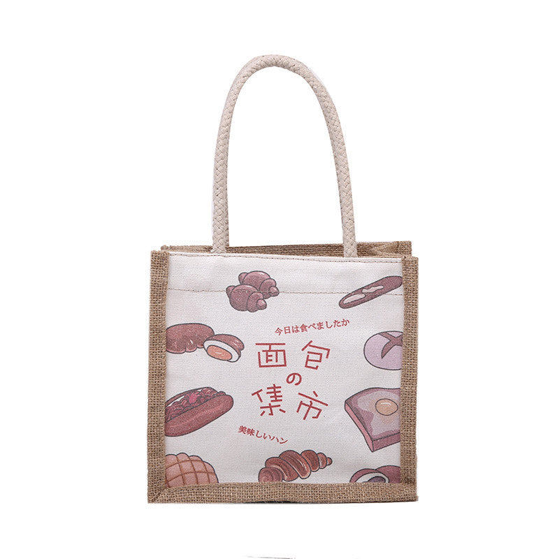 Canvas lunch bag women's shoulder handbag Japanese cartoon simple large capacity ins Korean style college student class bag