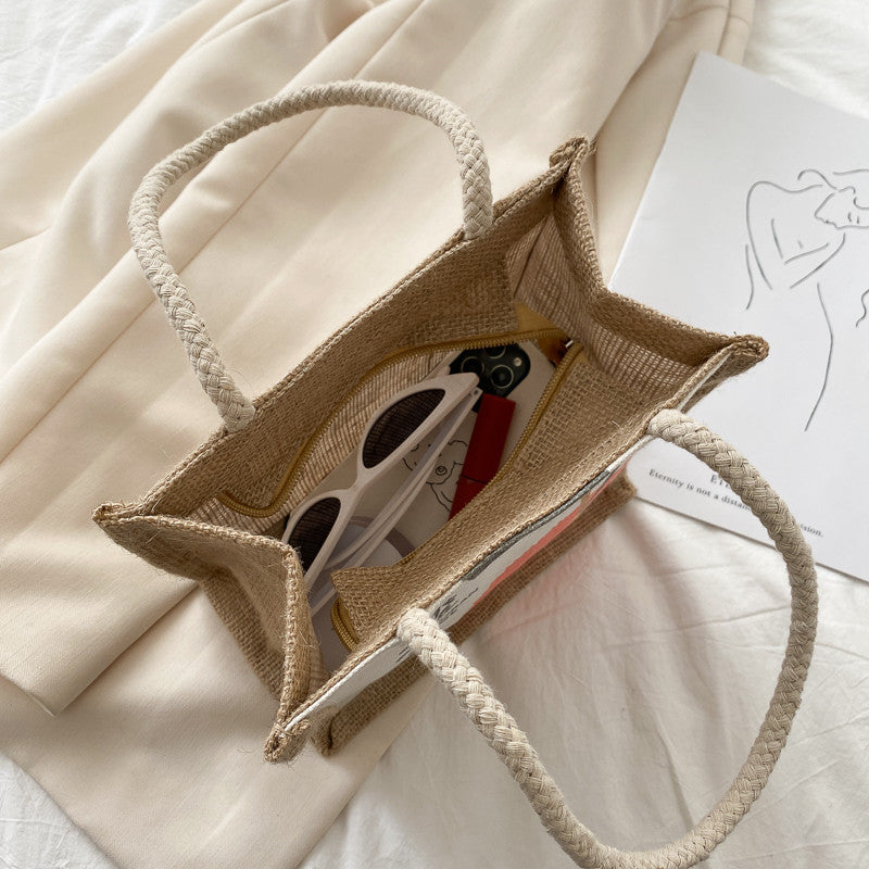 Canvas lunch bag women's shoulder handbag Japanese cartoon simple large capacity ins Korean style college student class bag