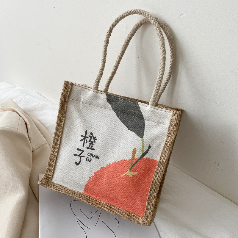 Canvas lunch bag women's shoulder handbag Japanese cartoon simple large capacity ins Korean style college student class bag