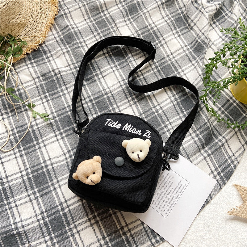 Korean style canvas bag women's crossbody bag small bag cute student backpack 2021 new trendy student Harajuku shoulder bag