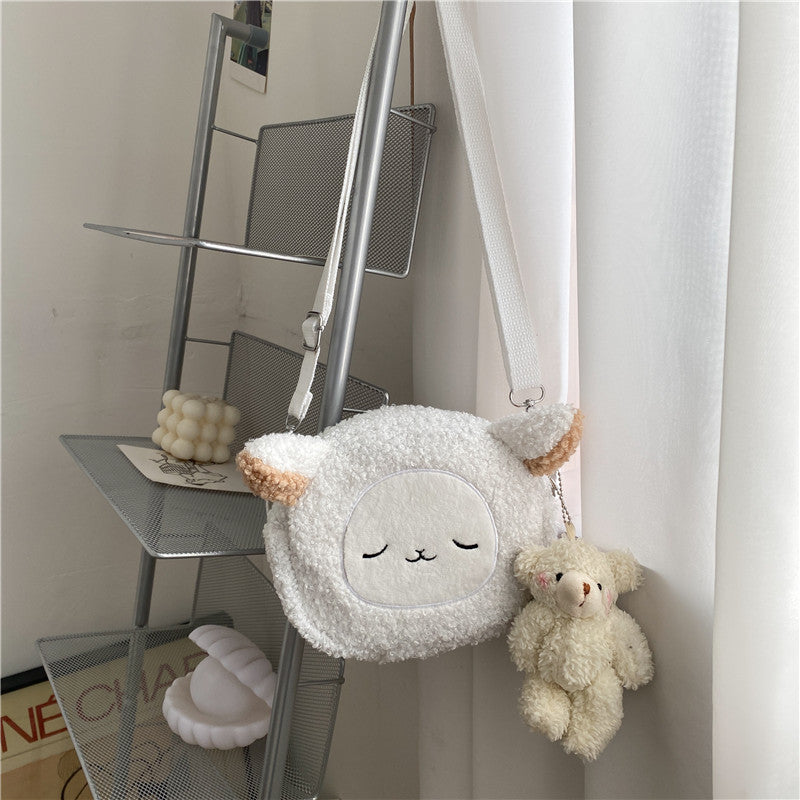 Lamb wool small bag for women 2021 autumn and winter new trendy student plush shoulder bag cartoon cute girl crossbody bag