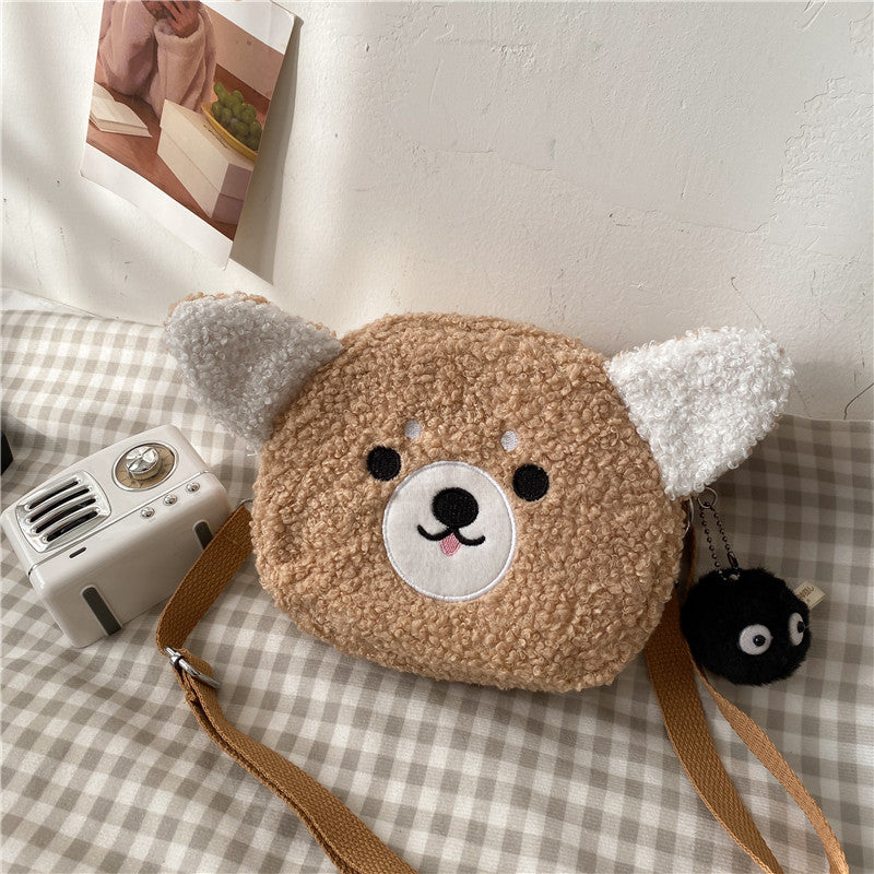 Lamb wool small bag for women 2021 autumn and winter new trendy student plush shoulder bag cartoon cute girl crossbody bag