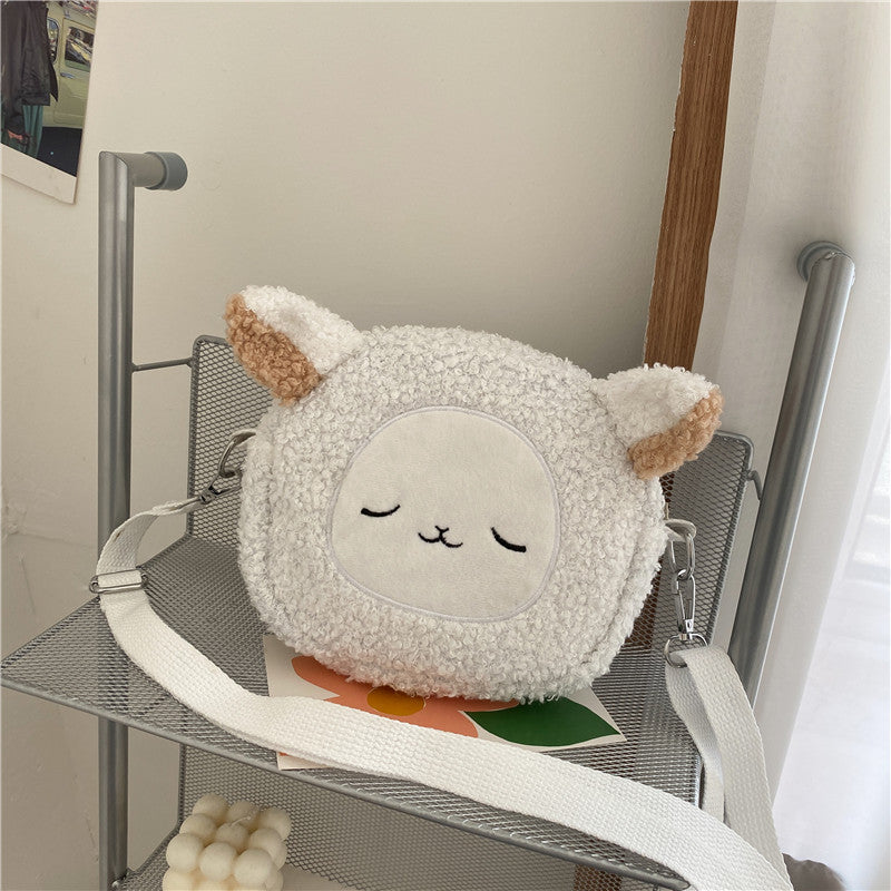 Lamb wool small bag for women 2021 autumn and winter new trendy student plush shoulder bag cartoon cute girl crossbody bag
