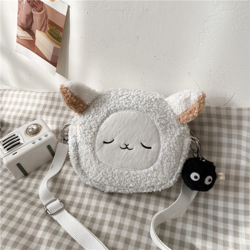 Lamb wool small bag for women 2021 autumn and winter new trendy student plush shoulder bag cartoon cute girl crossbody bag