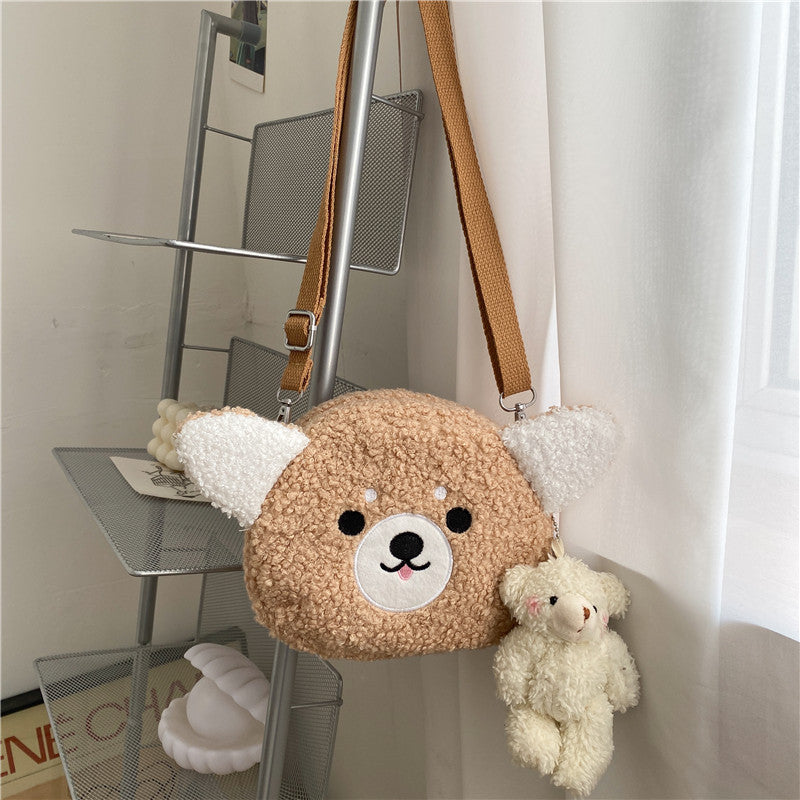 Lamb wool small bag for women 2021 autumn and winter new trendy student plush shoulder bag cartoon cute girl crossbody bag