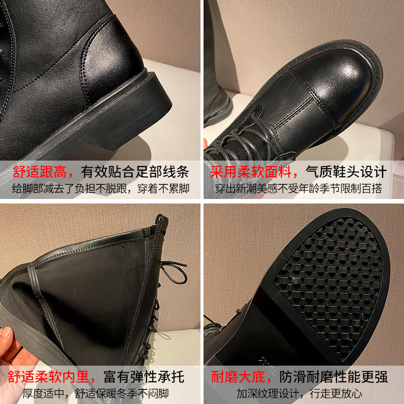 Mid-tube boots fashion but knee thin boots 2023 new autumn and winter inner heightened knight small boots women