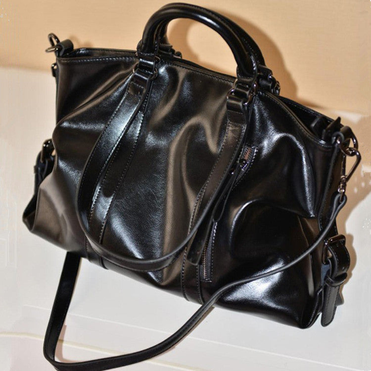 2023 New Oil Waxed Leather Women's Bag European and American Large Bag Trendy Fashion Bag Portable One Shoulder Crossbody One Piece Dropshipping