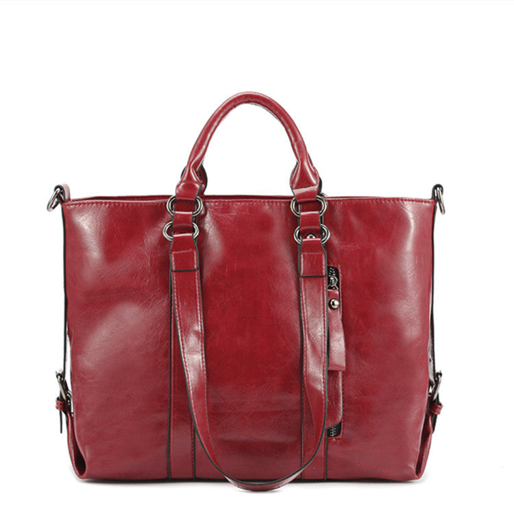 2023 New Oil Waxed Leather Women's Bag European and American Large Bag Trendy Fashion Bag Portable One Shoulder Crossbody One Piece Dropshipping