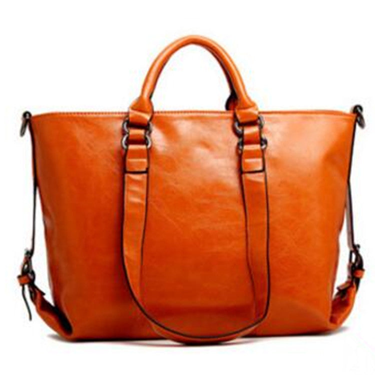 2023 New Oil Waxed Leather Women's Bag European and American Large Bag Trendy Fashion Bag Portable One Shoulder Crossbody One Piece Dropshipping