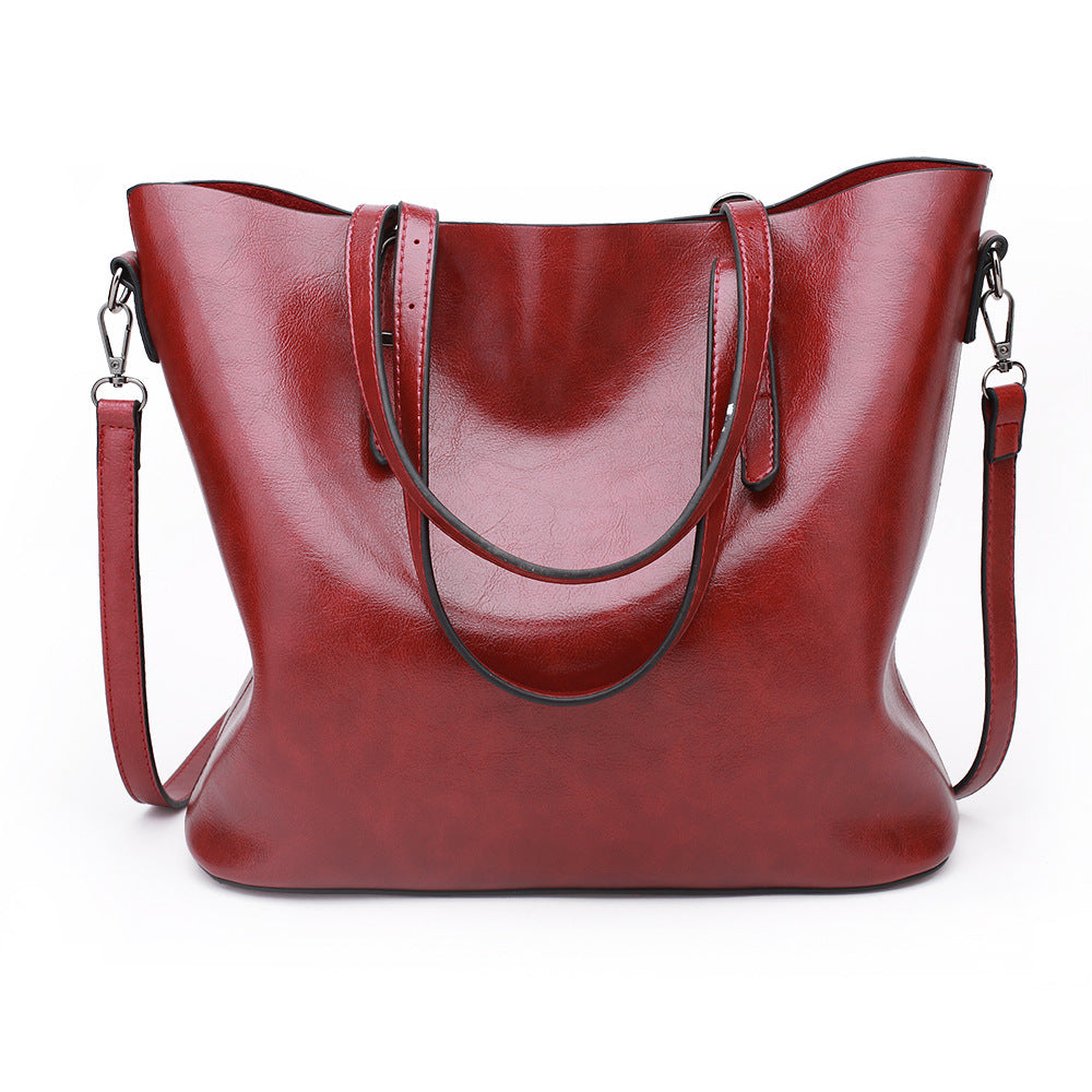 2023 European and American Fashionable Women's Bags Oil Waxed Leather Handheld Diagonal Large Capacity Tote Bag Women's Large Bag Cross-Border Wholesale