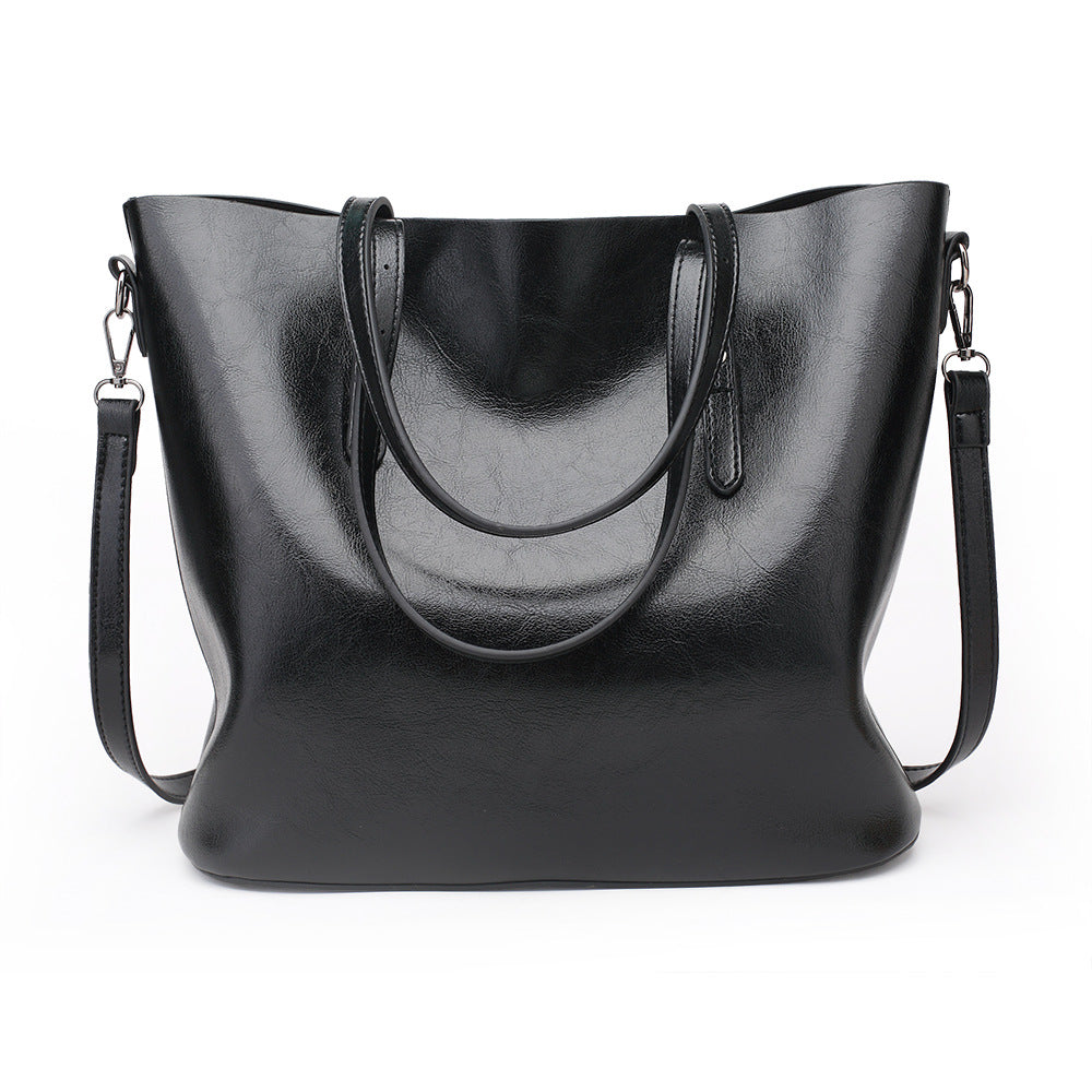 2023 European and American Fashionable Women's Bags Oil Waxed Leather Handheld Diagonal Large Capacity Tote Bag Women's Large Bag Cross-Border Wholesale