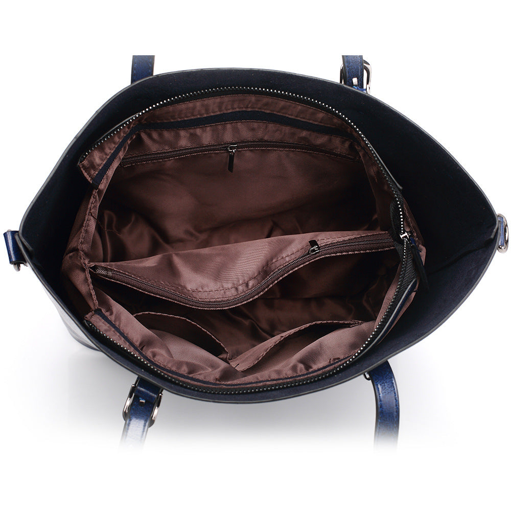 2023 European and American Fashionable Women's Bags Oil Waxed Leather Handheld Diagonal Large Capacity Tote Bag Women's Large Bag Cross-Border Wholesale