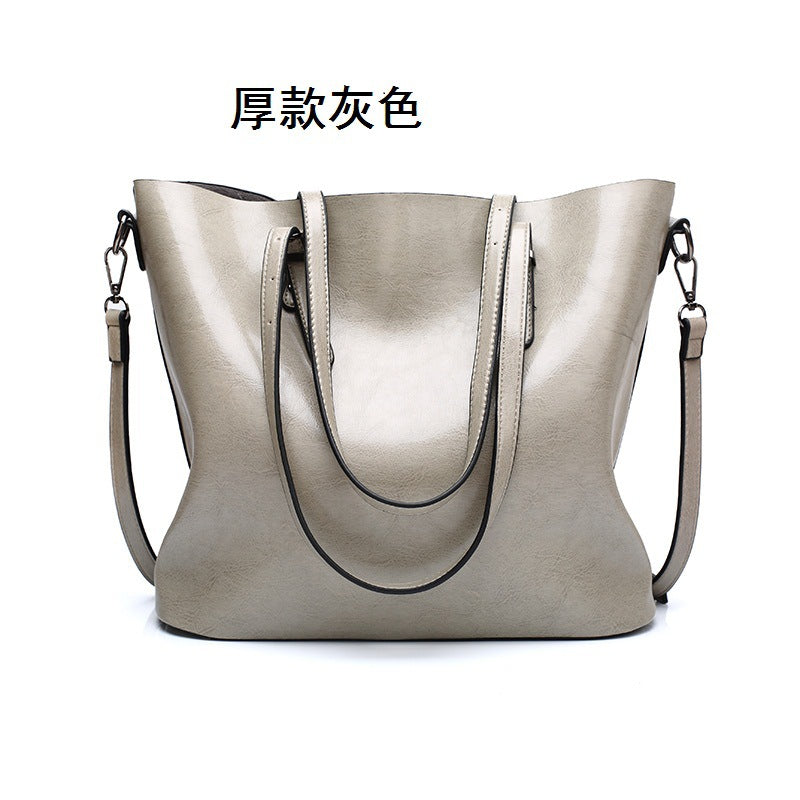 2023 European and American Fashionable Women's Bags Oil Waxed Leather Handheld Diagonal Large Capacity Tote Bag Women's Large Bag Cross-Border Wholesale