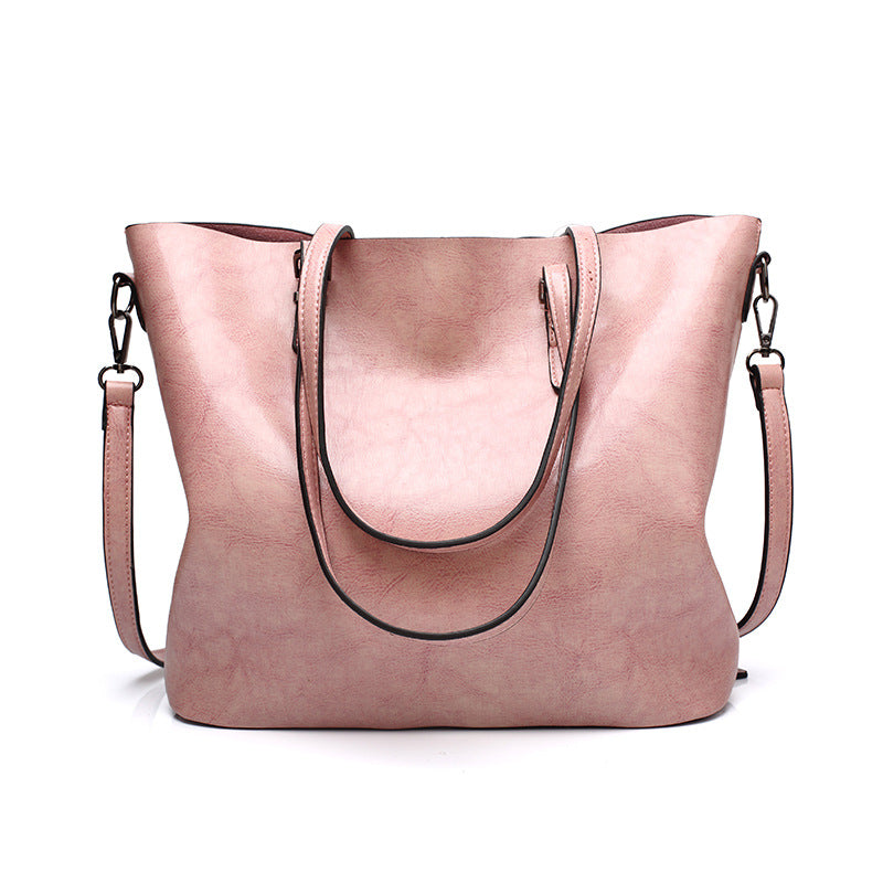 2023 European and American Fashionable Women's Bags Oil Waxed Leather Handheld Diagonal Large Capacity Tote Bag Women's Large Bag Cross-Border Wholesale