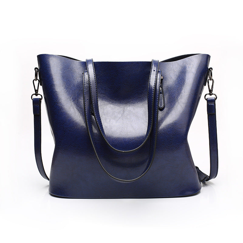 2023 European and American Fashionable Women's Bags Oil Waxed Leather Handheld Diagonal Large Capacity Tote Bag Women's Large Bag Cross-Border Wholesale