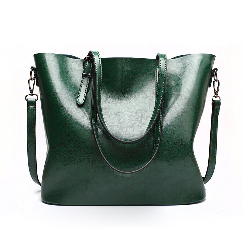2023 European and American Fashionable Women's Bags Oil Waxed Leather Handheld Diagonal Large Capacity Tote Bag Women's Large Bag Cross-Border Wholesale