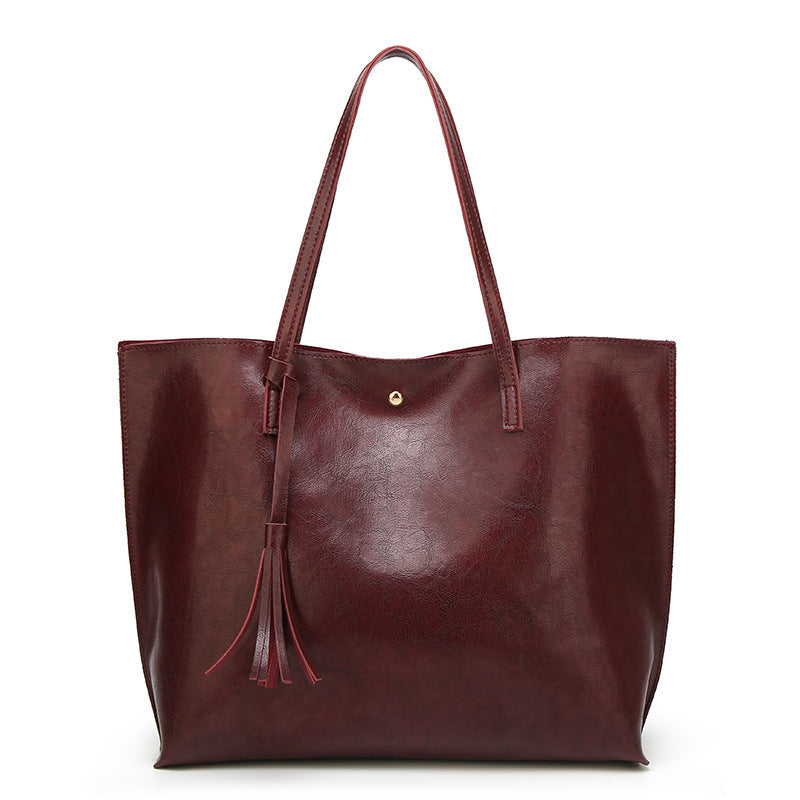 2023 Spring and Summer New European and American Fashion Tote Bag Retro Oil Leather Large Capacity Shoulder Handbag Women's Bag
