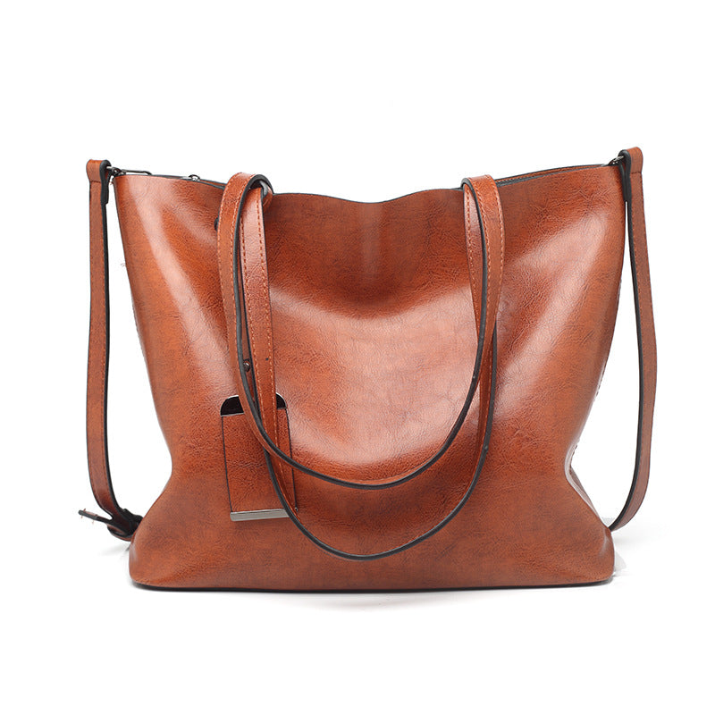 Out of stock women's bag 2023 new European and American fashion tote bag retro oil leather large capacity women's shoulder handbag