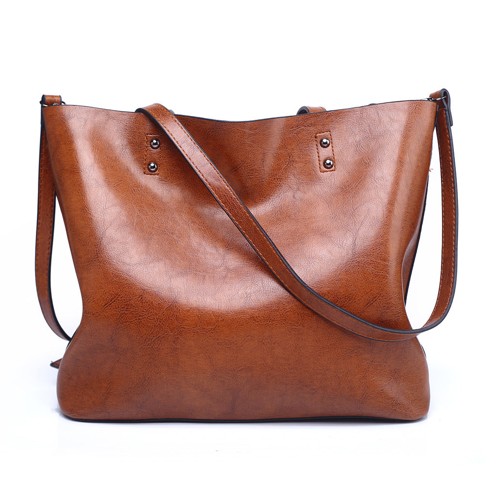 Out of stock women's bag 2023 new European and American fashion tote bag retro oil leather large capacity women's shoulder handbag