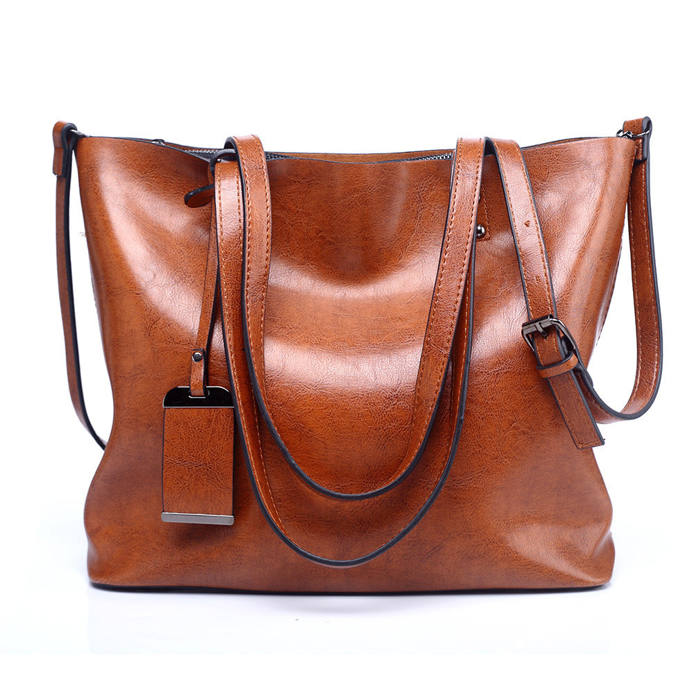 Out of stock women's bag 2023 new European and American fashion tote bag retro oil leather large capacity women's shoulder handbag