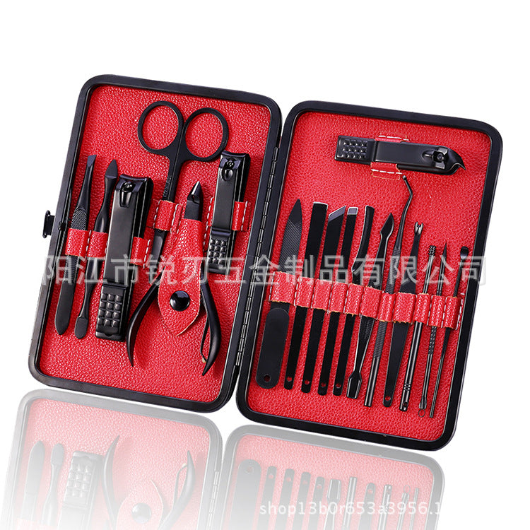 Multi-color specifications stainless steel 18-piece beauty set nail scissors nail clipper pedicure knife manicure tool set
