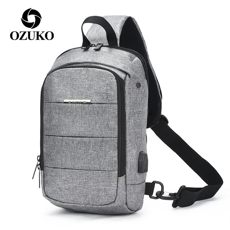 ozuko Korean version crossbody chest bag casual waterproof men's shoulder bag sports trendy brand usb charging crossbody bag student